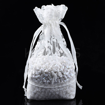 Polyester Lace & Slub Yarn Drawstring Gift Bags OP-Q053-008-1