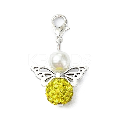 5Pcs 5 Colors Polymer Clay & Glass Pearl & Alloy Angel Pendant Decoration HJEW-JM02633-1