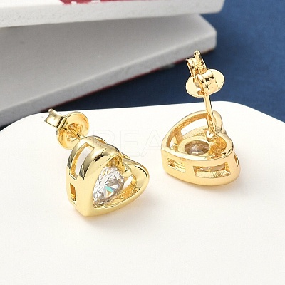 Brass Micro Pave Clear Cubic Zirconia Stud Earrings LS-EJEW-D323-06G-1