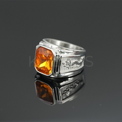 Rectangle 304 Stainless Steel with Cubic Zirconia Finger Rings for Men FS-WG909F6-01-1