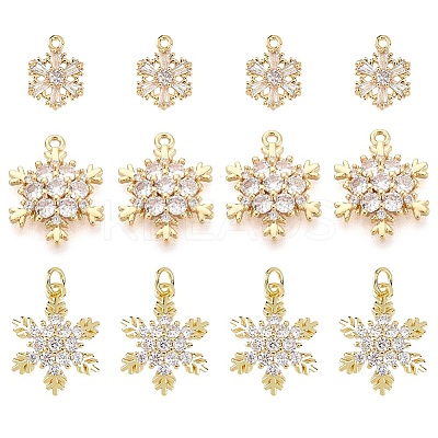 12Pcs 3 Styles Brass Micro Pave Clear Cubic Zirconia Pendants KK-HS0015-71-1