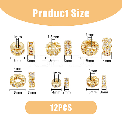 12Pcs 6 Style Brass Micro Pave Cubic Zirconia Spacer Beads KK-DC0003-52-1