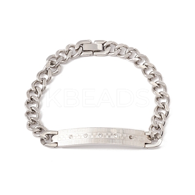 Rectangle 304 Stainless Steel Link Bracelet with Crystal Rhinestone for Men Women STAS-P304-13P-1
