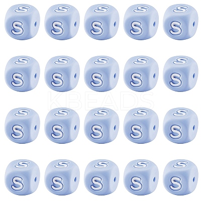 20Pcs Blue Cube Letter Silicone Beads 12x12x12mm Square Dice Alphabet Beads with 2mm Hole Spacer Loose Letter Beads for Bracelet Necklace Jewelry Making JX434S-1