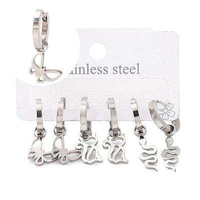 Non-Tarnish 3 Pairs 3 Styles 304 Stainless Steel Hoop Dangle Earrings for Women EJEW-K279-09B-P-1