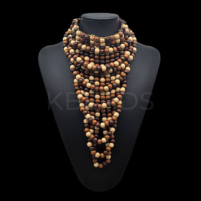 Round Wood Beaded  Multi Layered Bib Necklaces for Women FS-WG9E278-04-1