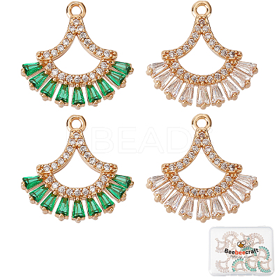 12Pcs 2 Colors Brass Micro Pave Clear & Green Cubic Zirconia Pendants KK-BBC0001-91-1
