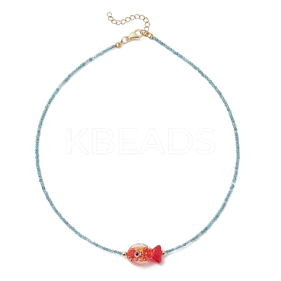 2Pcs 2 Colors Handmade Foil Lampwork Fish & Natural Apatite & Rhodonite Faceted Round Beaded Necklaces for Women NJEW-JN05536-1