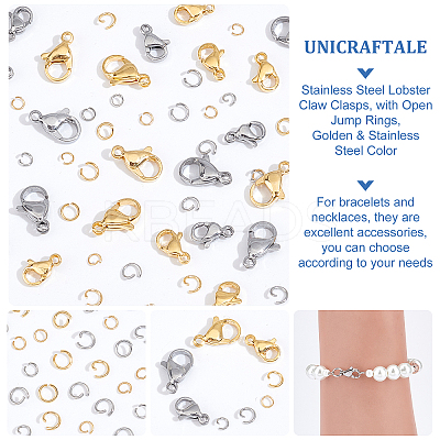 120Pcs 4 Style 304 Stainless Steel Lobster Claw Clasps STAS-UN0034-05-1