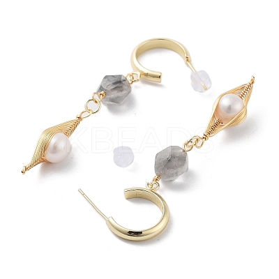 Natural Quartz Dangle Stud Earrings EJEW-P256-51G-1