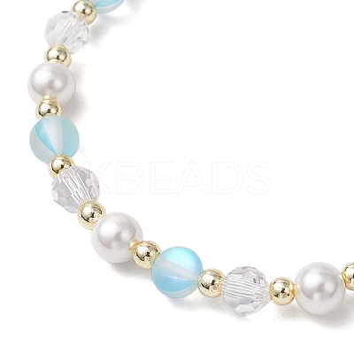Frosted Dyed Synthetic Moonstone & Shell Pearl Round Beads Stretch Bracelets BJEW-JB11822-02-1