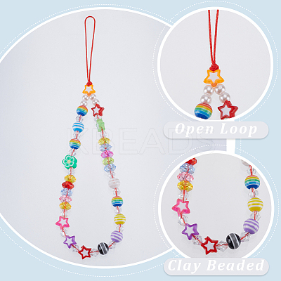 6Pcs 6 Styles Handmade Polymer Clay & Plastic Beaded Mobile Straps HJEW-GF0001-43-1