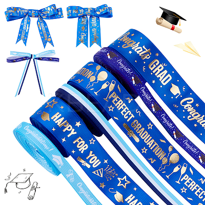 6Pcs 6 Styles Graduation Season Gold Stamping Polyester Printed Ribbon OCOR-PH0005-03-1