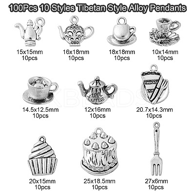 100Pcs 10 Styles Tibetan Style Alloy Pendants TIBEP-CJ0002-75-1