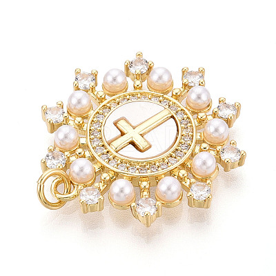 Brass Micro Pave Clear Cubic Zirconia Pendants KK-N268-64G-1