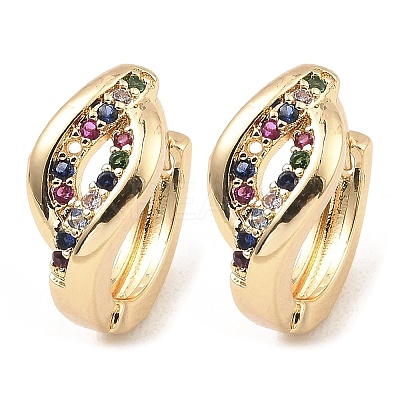 Brass with Colorful Cubic Zirconia Hoop Earrings EJEW-D078-33KCG-1