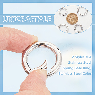 4Pcs 2 Styles 304 Stainless Steel Spring Gate Ring STAS-UN0059-43B-1