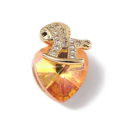 Real 18K Gold Plated Rack Plating Brass Micro Pave Clear Cubic Zirconia Pendants KK-C015-09G-1