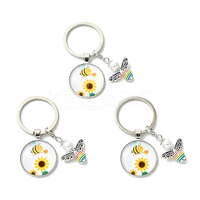 3Pcs Glass Pearl & Resin & Alloy Glass Keychains KEYC-YW00227-02-1