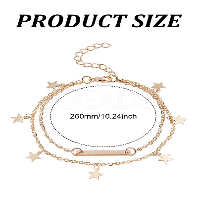1Pc Alloy Star Charm Double Layer Anklets for Women AJEW-LP0001-75-1
