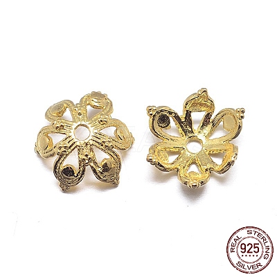 Real 18K Gold Plated 6-Petal 925 Sterling Silver Bead Caps STER-M100-26-1