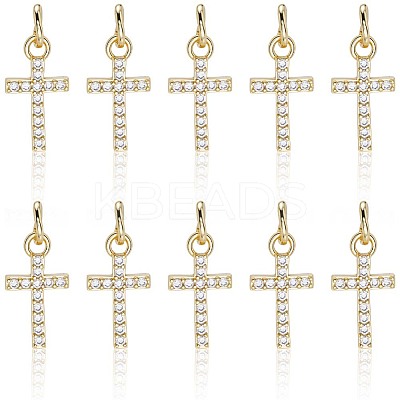 10Pcs Brass Micro Pave Clear Cubic Zirconia Charms KK-BBC0020-72-1