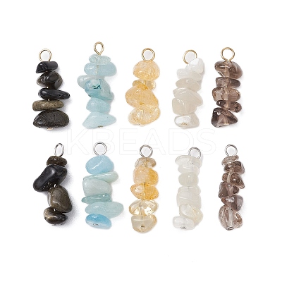 10Pcs 5 Colors 12 Constellation Natural Citrine & Aquamarine & Golden Sheen Obsidian & White Moonstone & Smoky Quartz Pendants PALLOY-JF02839-12-1