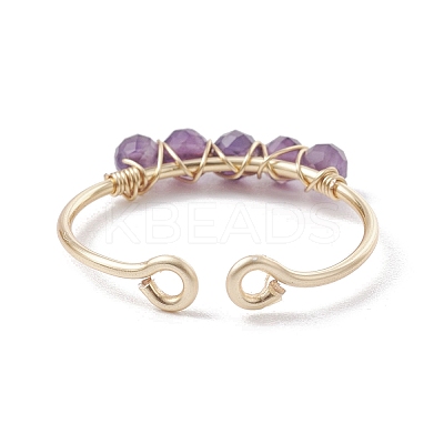Copper Wire Wrapped Natural Amethyst Open Ring RJEW-JR00630-02-1