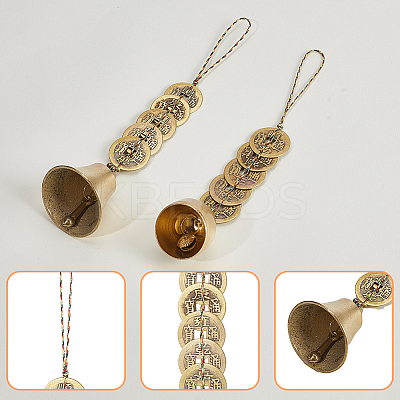 2Pcs 2 Styles Brass Five Emperors Coins Charm Pendant Decorations AJEW-GA0008-61-1