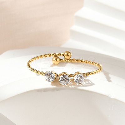 304 Stainless Steel Rhinestone Open Cuff Rings RJEW-M070-02G-01-1