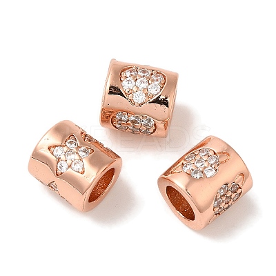 Column Rack Plating Brass Micro Pave Clear Cubic Zirconia European Beads KK-A229-20RG-1