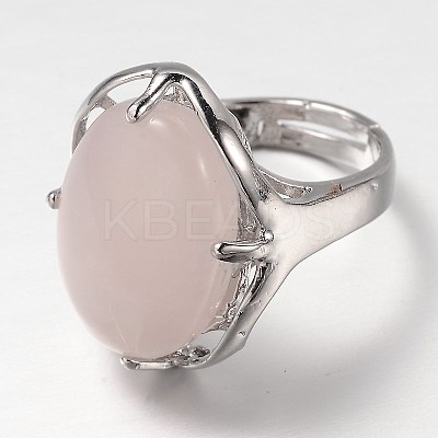 Adjustable Oval Gemstone Wide Band Rings RJEW-L062-01C-1