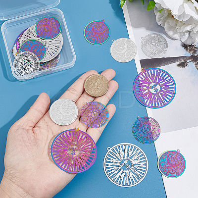 24Pcs 6 Style Ion Plating(IP) 201 & 304 Stainless Steel Filigree Pendants STAS-UN0042-06-1