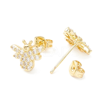 Clear Cubic Zirconia Bees Stud Earrings EJEW-P196-09G-1