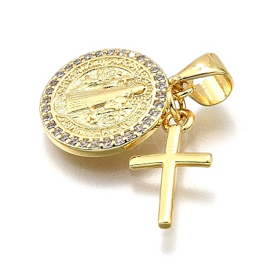 Rack Plating Brass Micro Pave Cubic Zirconia Pendants X-KK-K401-74G-1