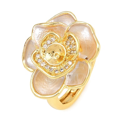 Flower Brass Micro Pave Cubic Zirconia & Enamel Cuff Ring Settings KK-CBAC351-06G-04-1