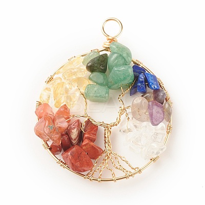 Natural Gmestone Copper Wire Big Pendants PALLOY-JF01434-02-1