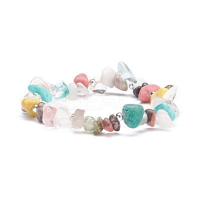 Natural & Synthetic Mixed Gemstone Chips Beaded Stretch Bracelet for Women BJEW-JB07657-01-1