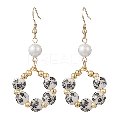 Printed Porcelain Round Dangle Earrings EJEW-JE06838-01-1