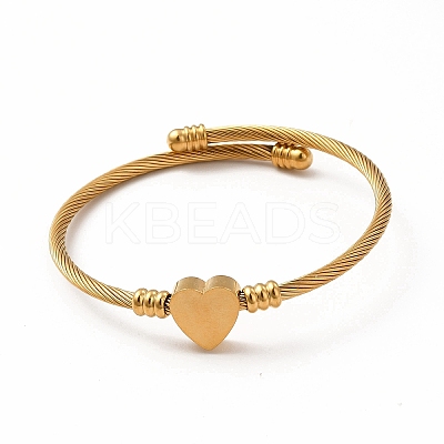 201 Stainless Steel Heart Beaded Cuff Bangle BJEW-C033-07G-1