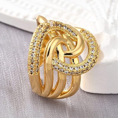 Brass Micro Pave Cubic Zirconia Adjustable Open Cuff Rings for Women RJEW-K292-07G-1