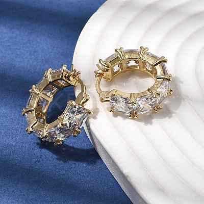 Square Brass Micro Pave Clear Cubic Zirconia Hoop Earrings EJEW-H108-07G-1