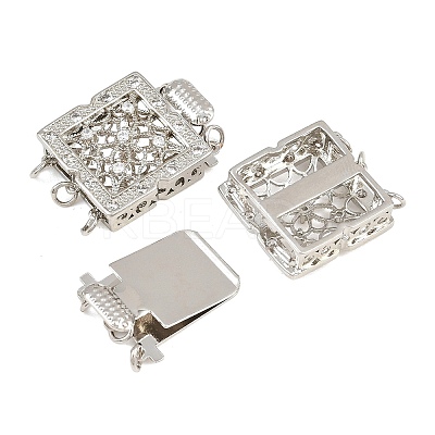Rack Plating Brass Micro Pave Clear Cubic Zirconia Box Clasps KK-G494-05P-1
