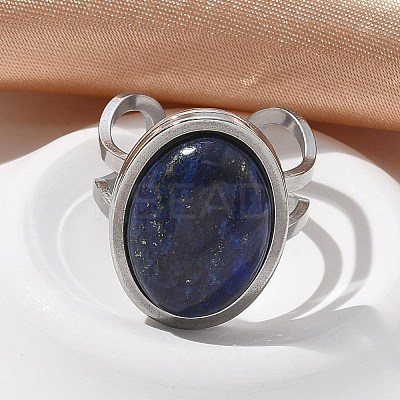 Oval Natural Gemstone Finger Rings RJEW-M062-02P-18-1