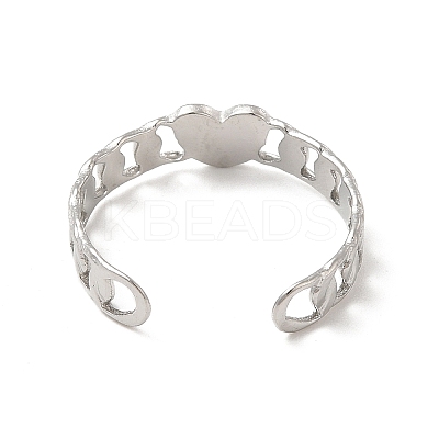 Non-Tarnish 304 Stainless Steel Heart Open Cuff Ring for Women RJEW-E066-02P-1
