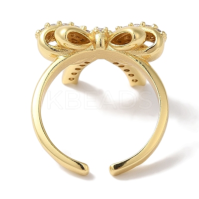 Bowknot Brass Micro Pave Clear Cubic Zirconia Open Cuff Rings for Women LS-RJEW-C098-10G-1