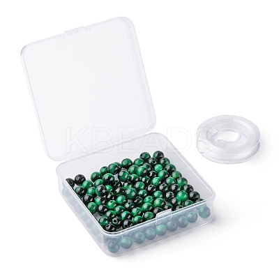 100Pcs 8mm Natural Green Tiger Eye(Dyed & Heated) Round Beads DIY-LS0002-08-1