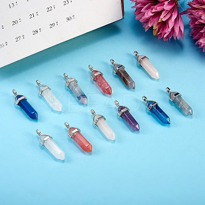 12Pcs 6 Style Natural & Synthetic Gemstone Double Terminated Pointed Pendants G-SZ0001-83-1