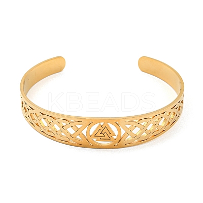 Viking Hollow Out Stainless Steel Valknut Open Cuff Bangles for Women BJEW-G708-02G-1