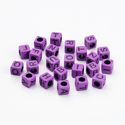 Mixed Letters Opaque Acrylic Cube Beads X-SACR-S177-04-1